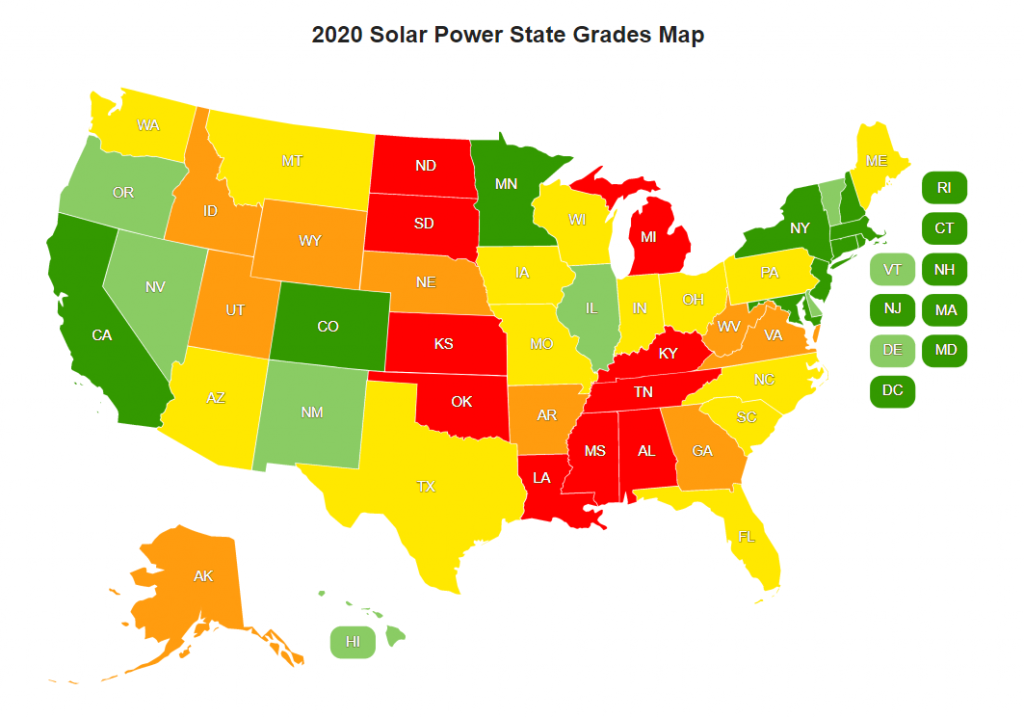 2020 Solar Power Rankings Map